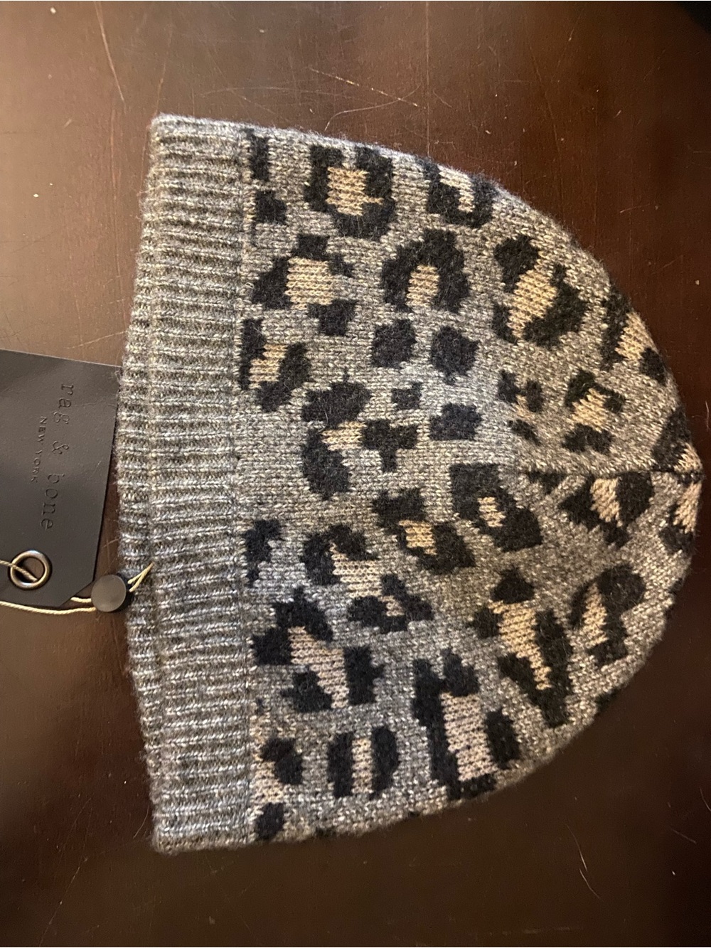 rag & bone Gray and Black Leopard Knit Beanie